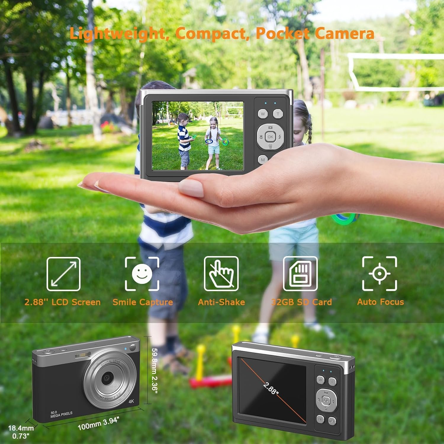 Digital Camera 4K Kids Camera with 32GB SD Card Autofocus 50MP Compact Video Cam 16X Digital Zoom Vlogging Camera for Students