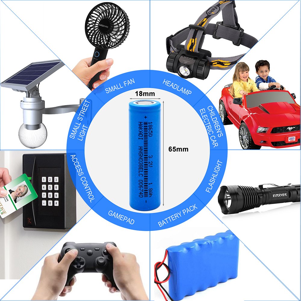 Rechargeable 3.2V Lifepo4 18650 Battery Cell HAKADI Deep Cycle 18650 1800mAh Battery For Solar Energy Storage Power Tool