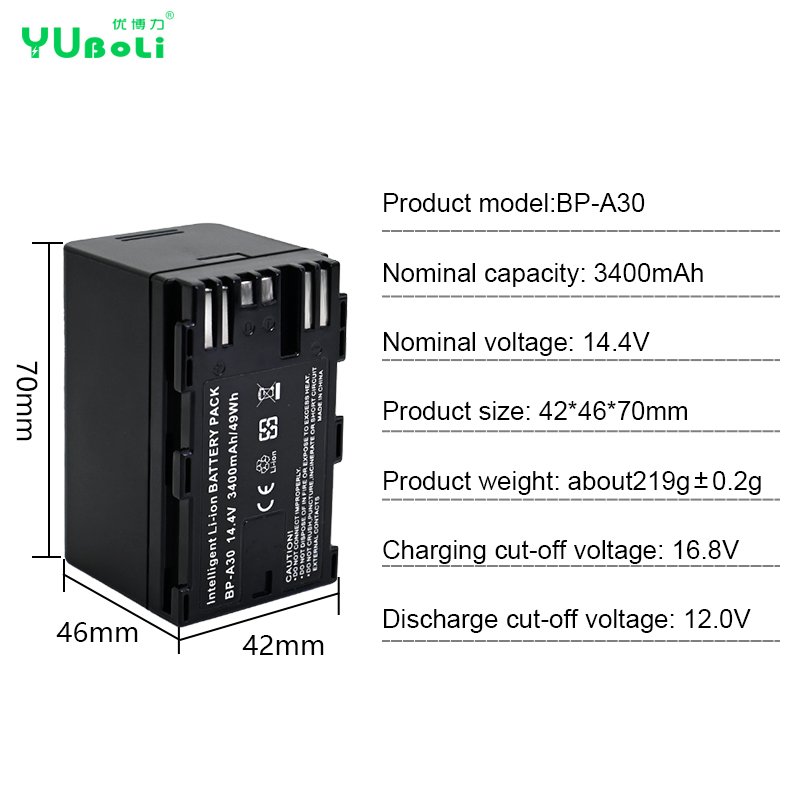 3400mAh Video Battery BP-A30 For Canon EOS C70 C200 C300 C500 XF705 XF605 Camcorder Camera Battery
