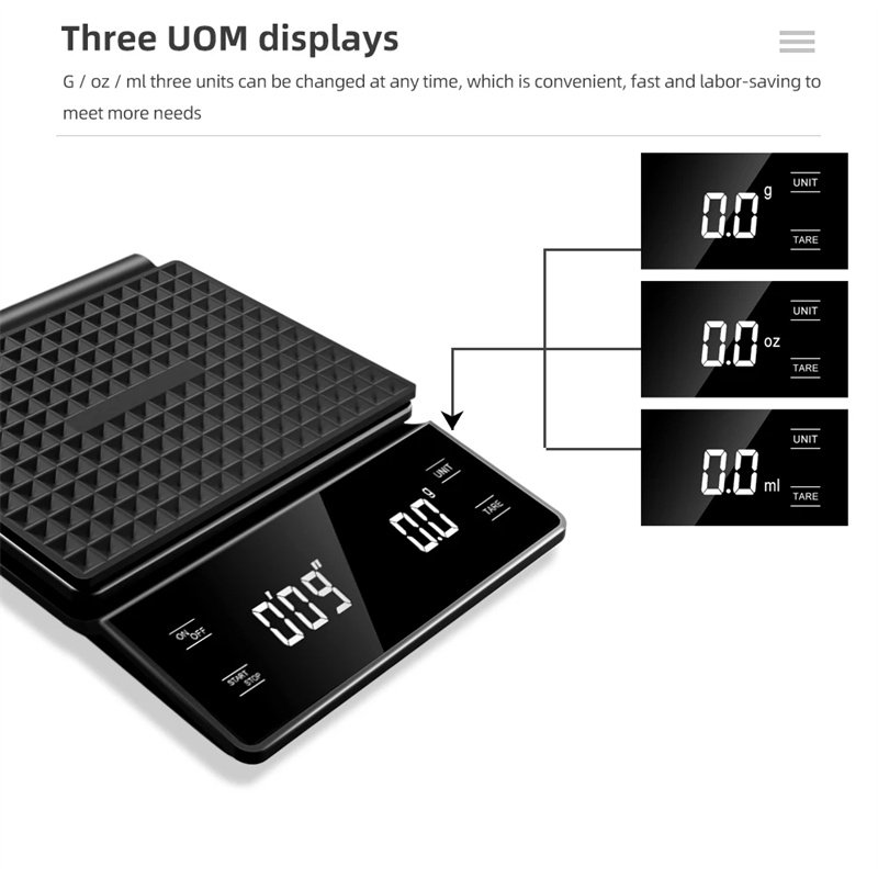 Portable Electronic Digital Coffee Scale With LED Display Timer Household Kitchen Weight Scale 3KG Accuracy