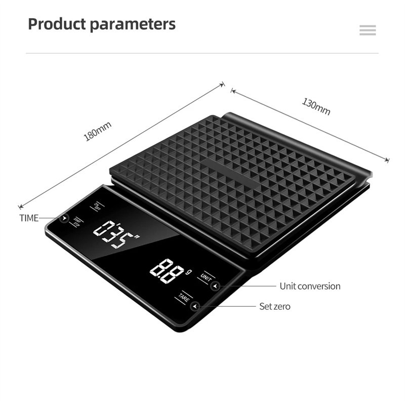 Portable Electronic Digital Coffee Scale With LED Display Timer Household Kitchen Weight Scale 3KG Accuracy