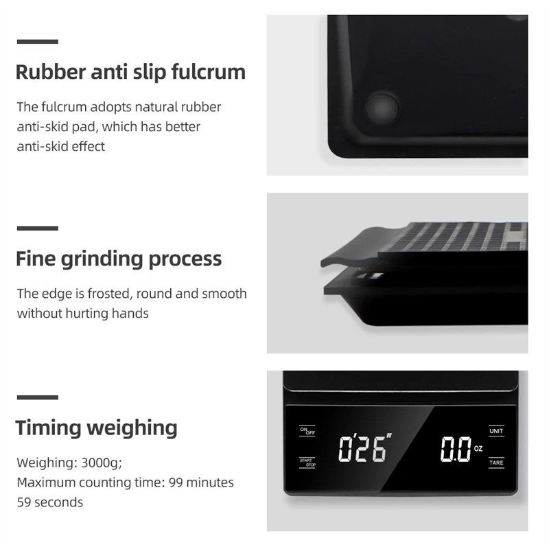 Portable Electronic Digital Coffee Scale With LED Display Timer Household Kitchen Weight Scale 3KG Accuracy