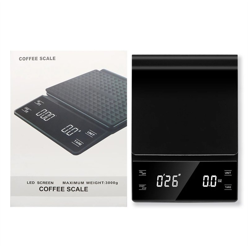 Portable Electronic Digital Coffee Scale With LED Display Timer Household Kitchen Weight Scale 3KG Accuracy