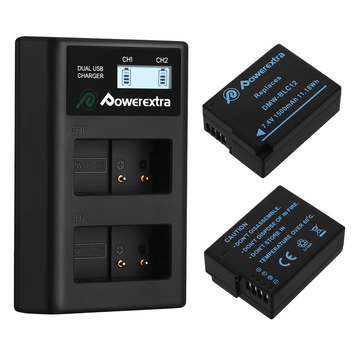Mini Portable 2 Pack 1500mAh 7.4v Rechargeable Digital Camera Replacement DMW-BLC12 Lithium ion Batteries Dual USB LED Charger