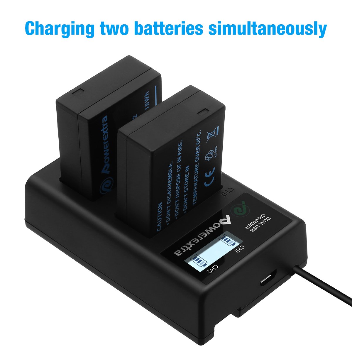 Mini Portable 2 Pack 1500mAh 7.4v Rechargeable Digital Camera Replacement DMW-BLC12 Lithium ion Batteries Dual USB LED Charger