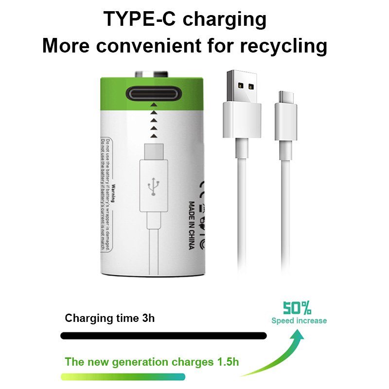 1.5V 700mAh Rechargeable Batteries CR123A USB C Charging Lithium Ion Batteries With Charging Cable