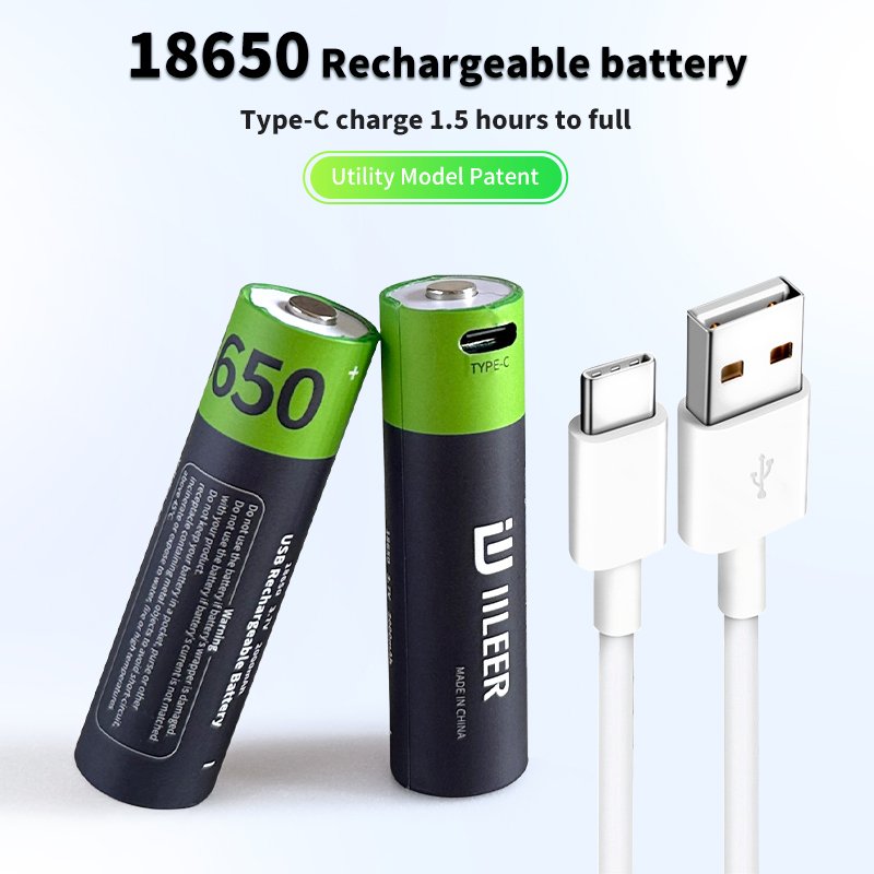 High Quality USB Rechargeable Li-ion Battery 7400mWh 18650 3.7V 2000mAh 1200 Cycles Batteries for Flashlight