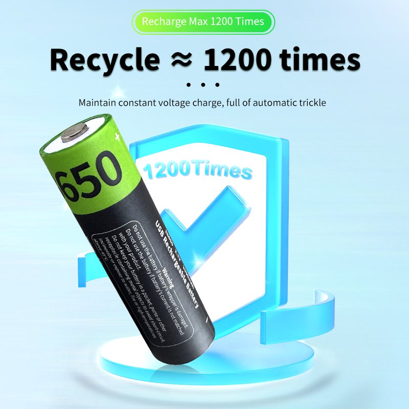 High Quality USB Rechargeable Li-ion Battery 7400mWh 18650 3.7V 2000mAh 1200 Cycles Batteries for Flashlight