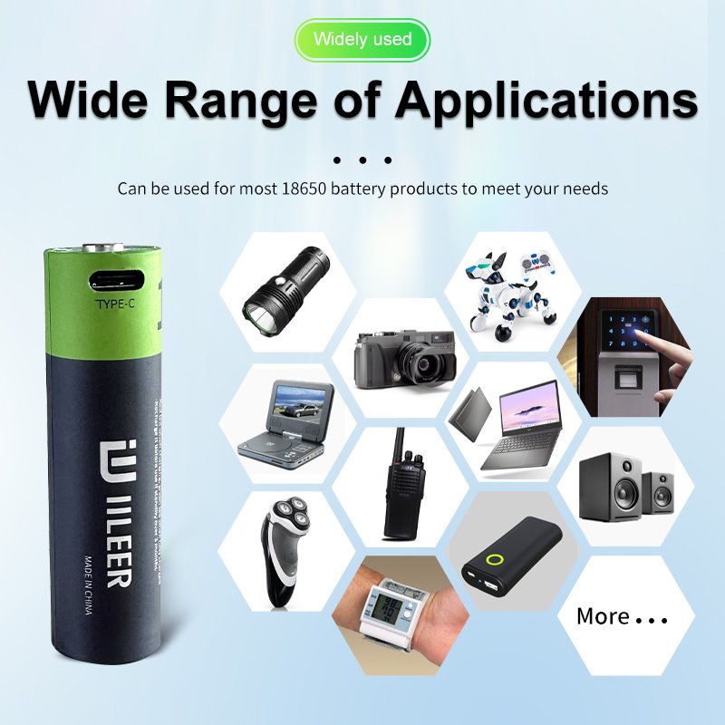 High Quality USB Rechargeable Li-ion Battery 7400mWh 18650 3.7V 2000mAh 1200 Cycles Batteries for Flashlight