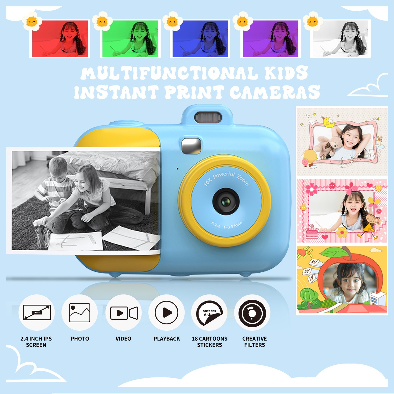 Toys custom Video child printer instant Photo Camera with paper Children Birthday Gift Mini Digital thermal print kids camera