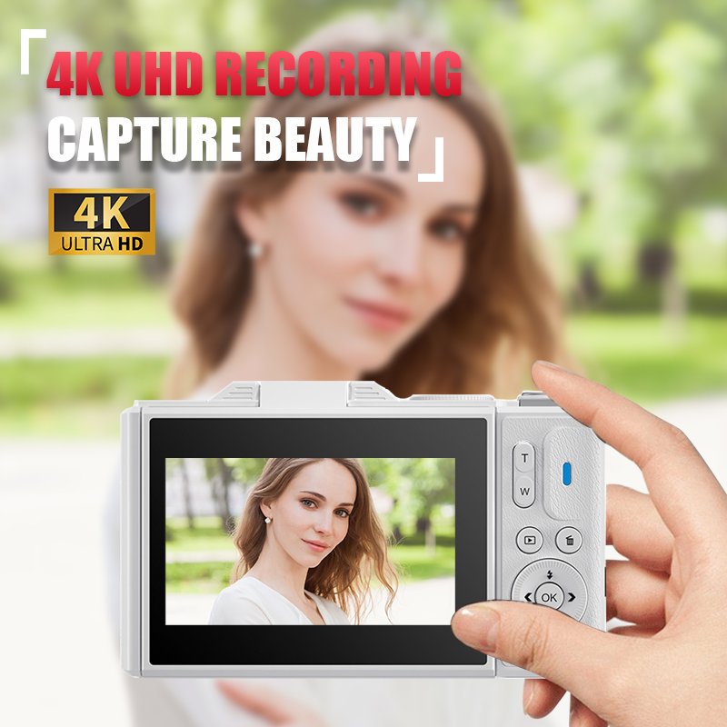 4K Kids Camera 64MP 18X Zoom Compact Point and Shoot Digital Camera with SD Card for Photography