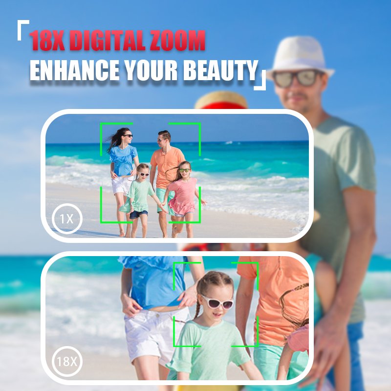 4K Kids Camera 64MP 18X Zoom Compact Point and Shoot Digital Camera with SD Card for Photography