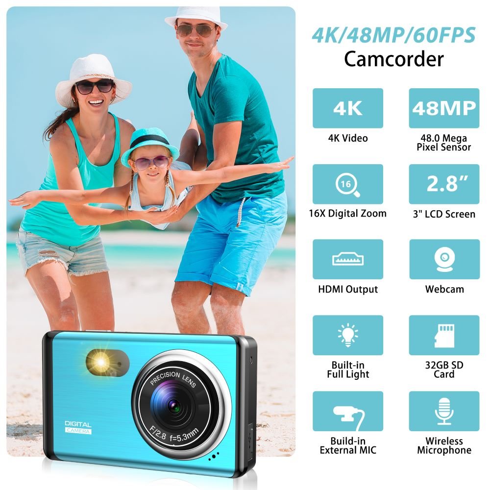 Professional 18X Zoom Auto Focus 48MP Compact 4K HD Photo Video SD Digital Cameras Vlogger outdoor camera