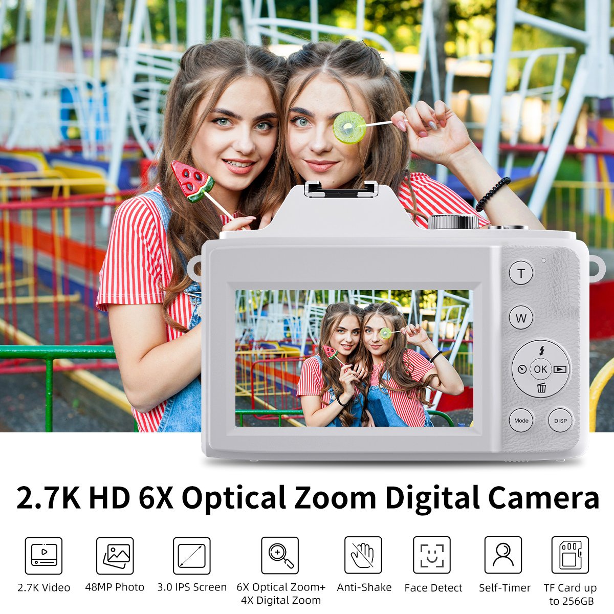 Newest HD 2.7K 6X Optical Zoom Digital Camera DSLR Camera 3.0'' IPS Screen Anti-Shake Retro Vintage Camera for Photography