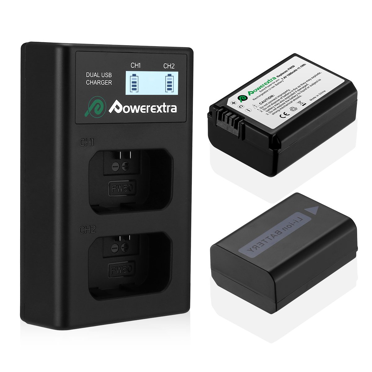 Powerextra New Rechargeable 7.4v 1500mAh Replacement NPFW50 Digital Batteries With 2.1A Input Charger For Sony