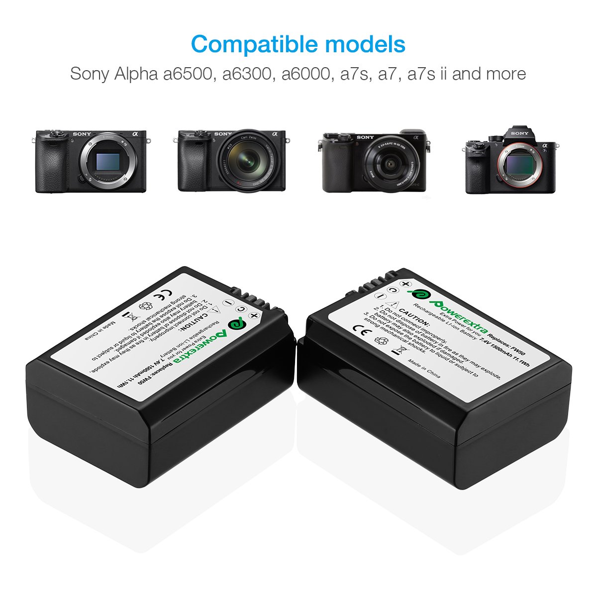 Powerextra New Rechargeable 7.4v 1500mAh Replacement NPFW50 Digital Batteries With 2.1A Input Charger For Sony