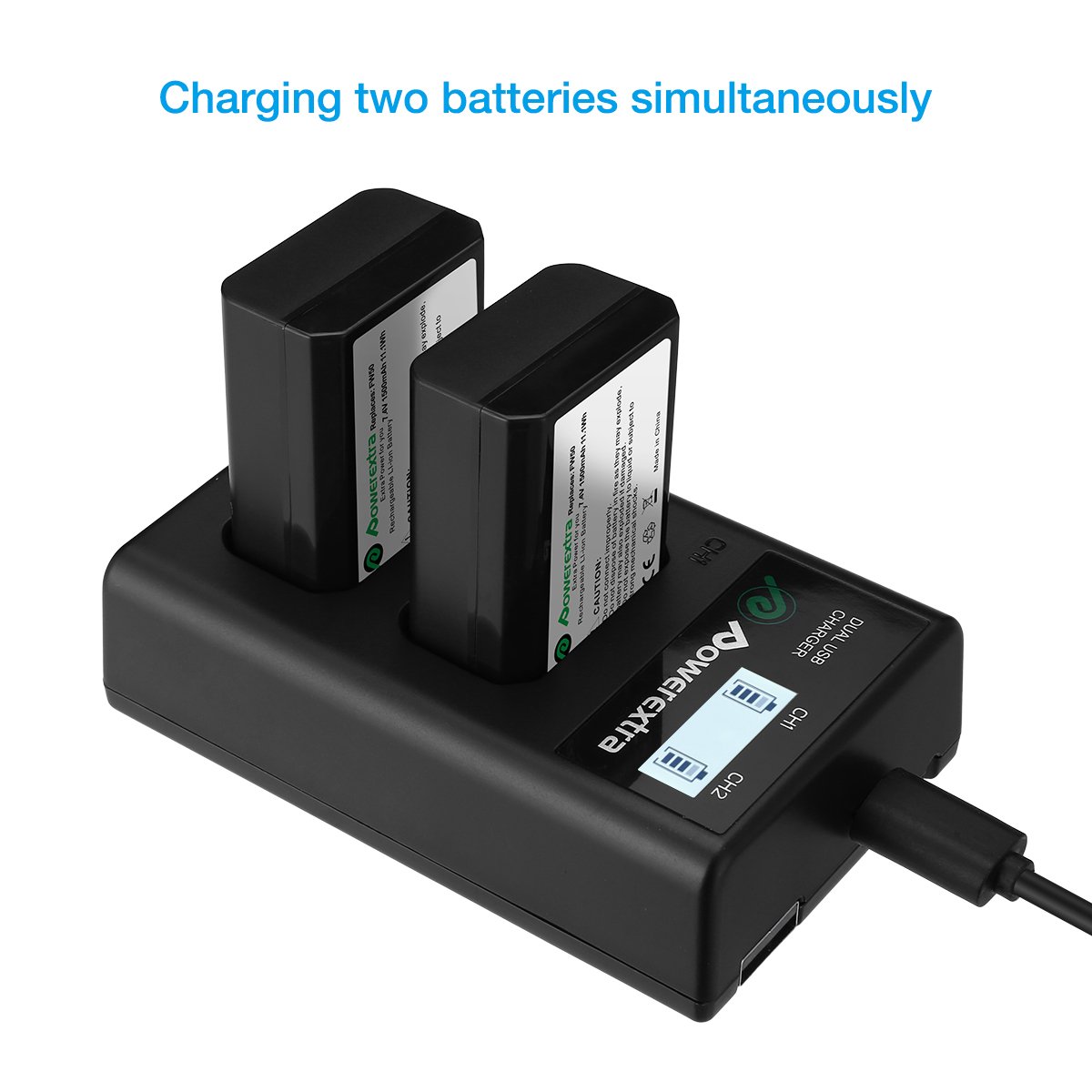 Powerextra New Rechargeable 7.4v 1500mAh Replacement NPFW50 Digital Batteries With 2.1A Input Charger For Sony
