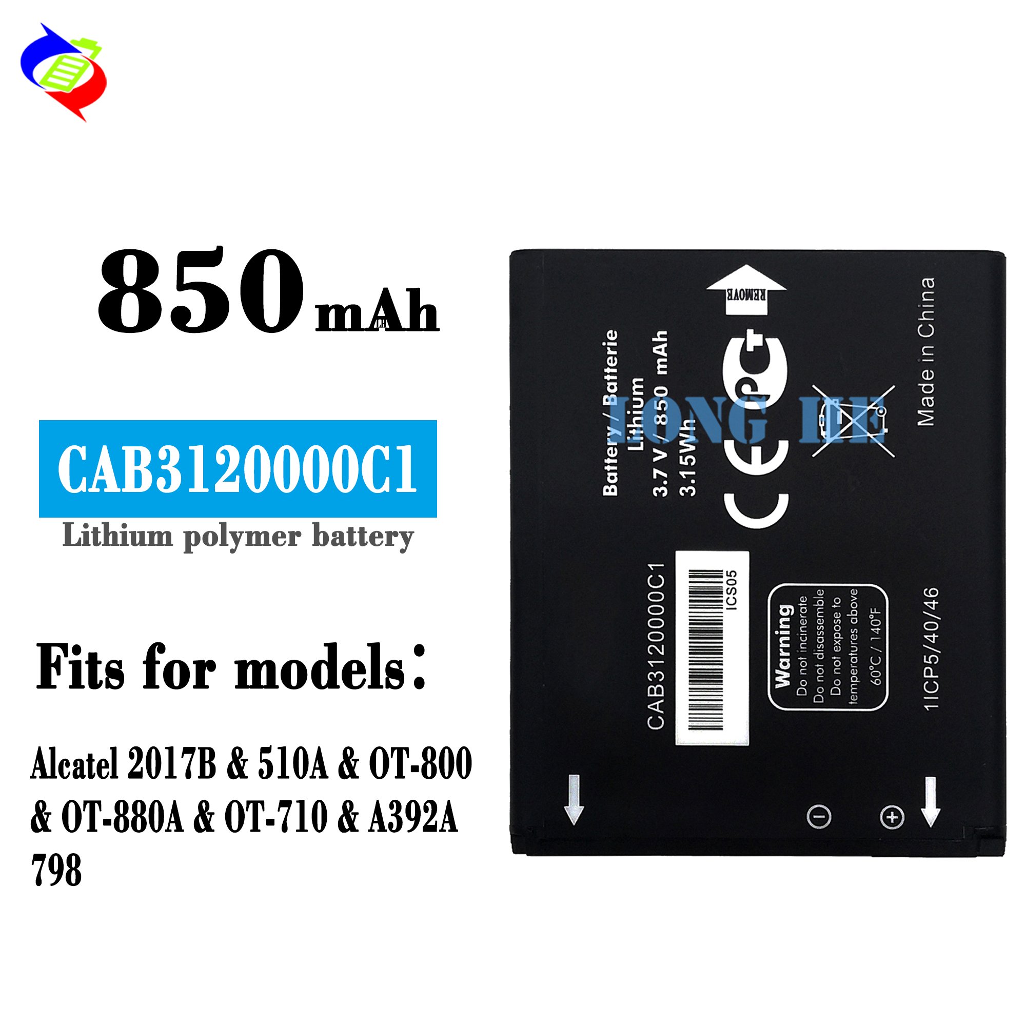Replacement mobile digital battery CAB3120000C1 for Alcatel One Touch OT-905 OT880 OT800 OT888 OT875 510A 768T 710D 3.7V 1000mAh