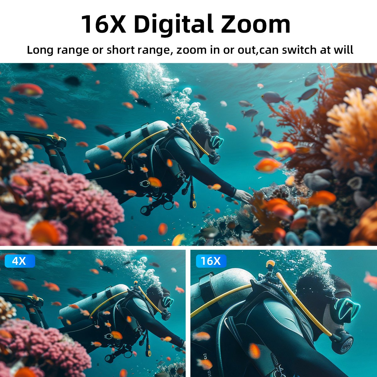 UHD 4K 56MP Waterproof Camera 2.8+1.4'' Dual Screen 10M/33FT Waterproof Auto Focus Underwater Camera for Swimming and Snorkeling