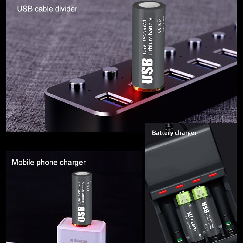 Factory Direct Sales No.5 USB Rechargeable lithium battery 1.5V 1800mWh Large Capacity Lithium Battery Constant Voltage