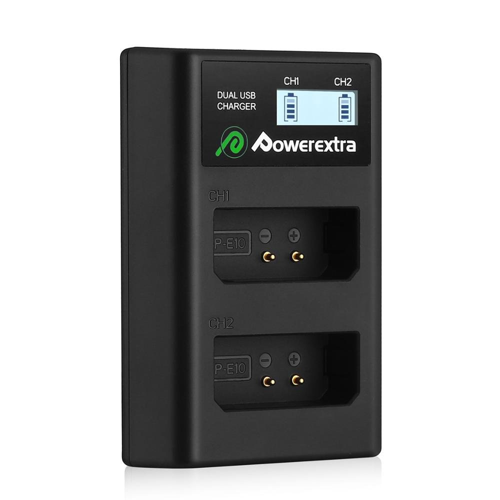 Powerextra LP-E10 2 Pack Battery LCD Dual USB Charger For Canon Rebel T3 T5 T100 Kiss X50 Kiss X70 1100D 1200D Digital Camera