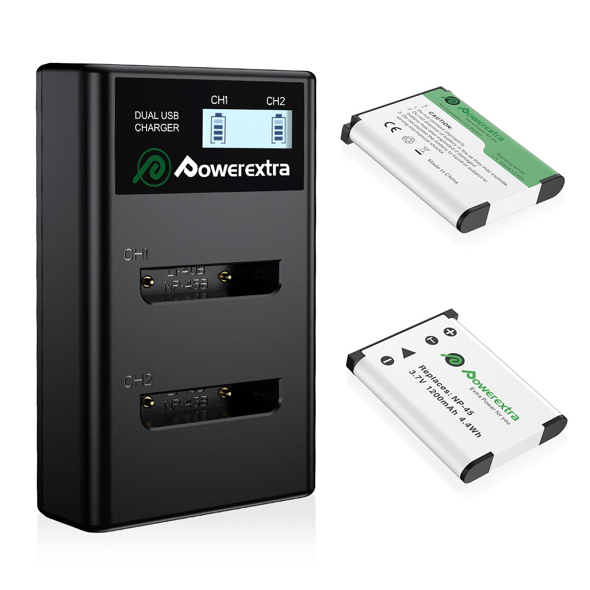 Powerextra NP-45 NP-45S NP-45A Camera Rechargeable 1200mAh 3.7v Lithium ion Replacement Battery With Charger For Fujifilm INSTAX