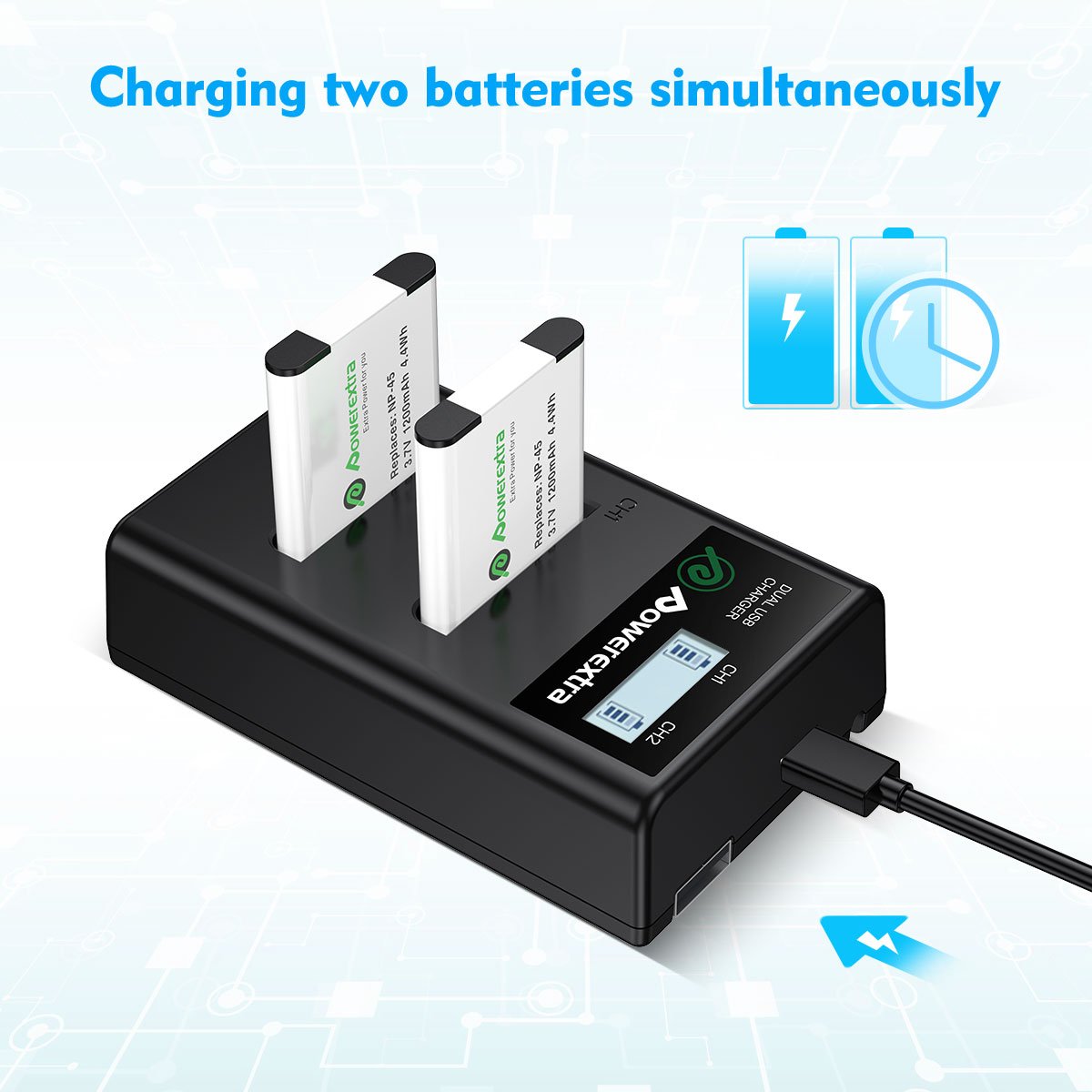 Powerextra NP-45 NP-45S NP-45A Camera Rechargeable 1200mAh 3.7v Lithium ion Replacement Battery With Charger For Fujifilm INSTAX