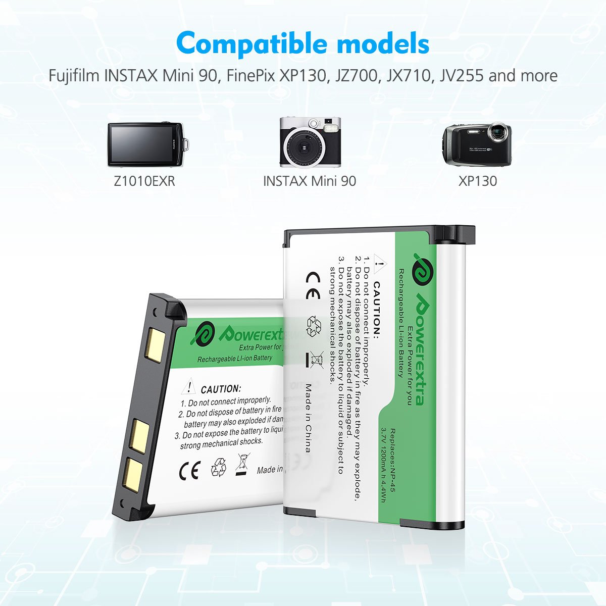Powerextra NP-45 NP-45S NP-45A Camera Rechargeable 1200mAh 3.7v Lithium ion Replacement Battery With Charger For Fujifilm INSTAX