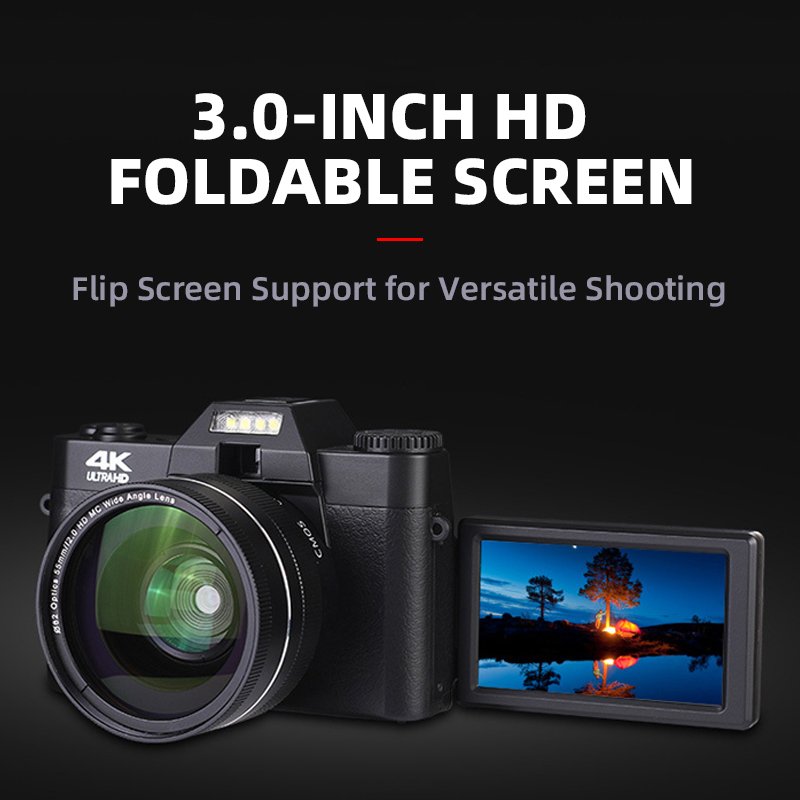 Digital Camera 4K HD Video Camera Retro Foldable Screen with WiFi Connectivity 48MP Flip Screen Autofocus Camera