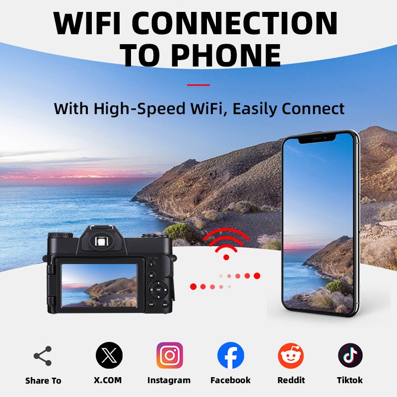 Digital Camera 4K HD Video Camera Retro Foldable Screen with WiFi Connectivity 48MP Flip Screen Autofocus Camera