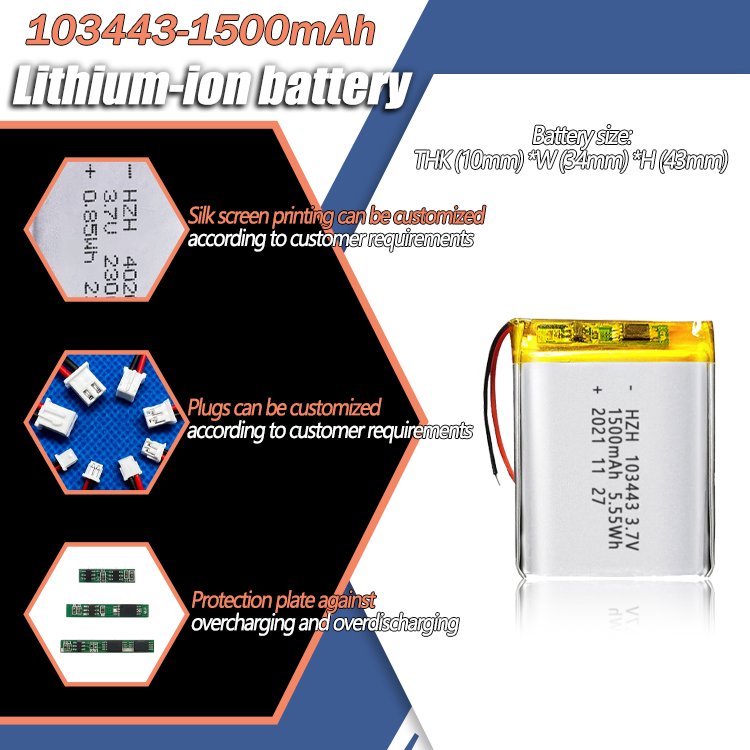 KC 103443 for air purifiers GPS locator polymer lithium-ion battery wholesale 1500mAh polymer lithium-ion battery