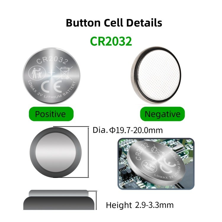 LDMAX CR2032 3V 210mAh Lithium Button Coin Cell CR 2032 Dry Batteries for Digital Oral Thermometer Doorbell