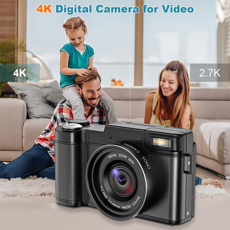 4K Vlog Digital Video Camera with 3.0'' Rotation Screen and Remoter Control Camcorder HD Digital Zoom Camera