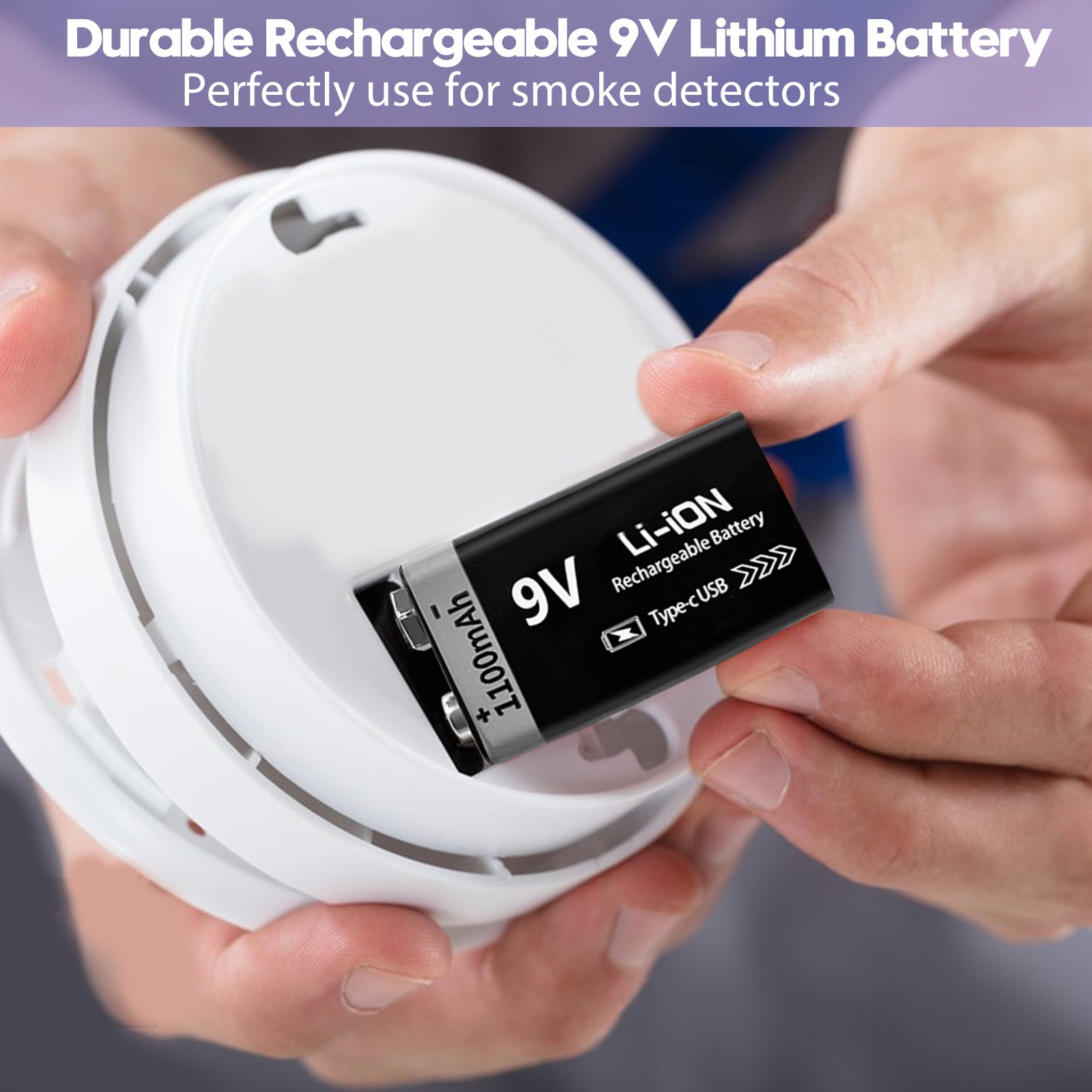 PP3 4100mWh 6F22 Type-c USB rechargeable lithium ion battery Smoke alarm 9V batteries