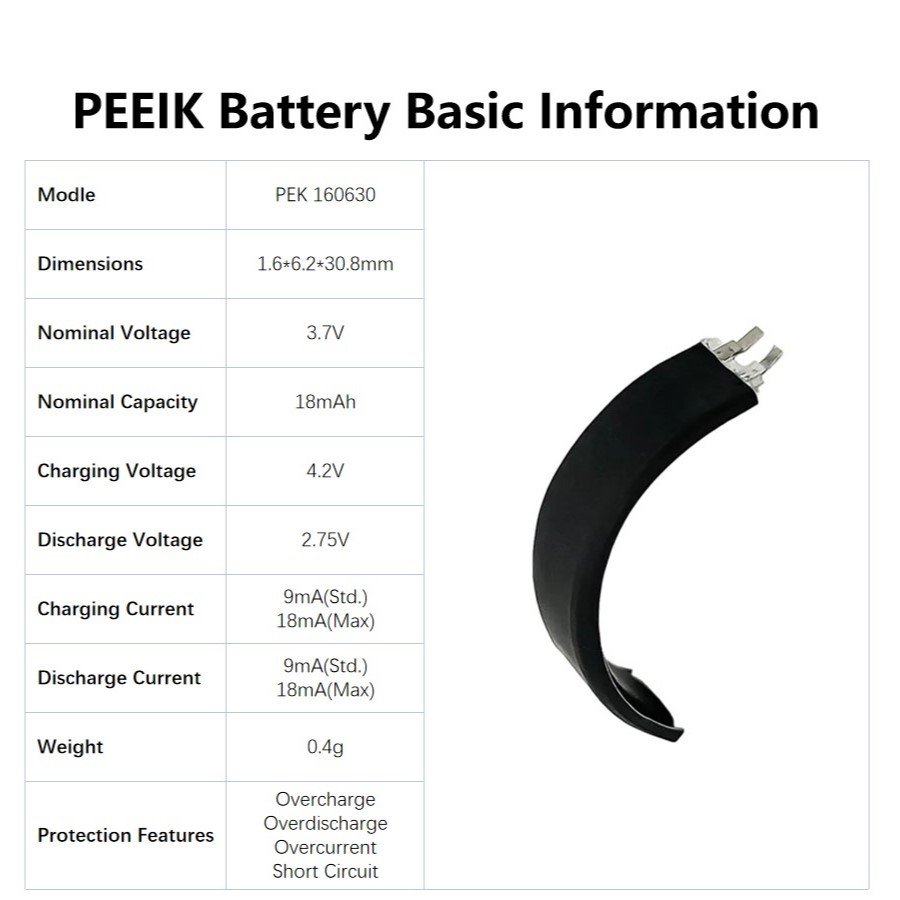 PEK160630 18mAh 3.7V Smart Wearable Ring Digital Surgical Tools curved ultra-thin ultra-narrow Battery Suppliers