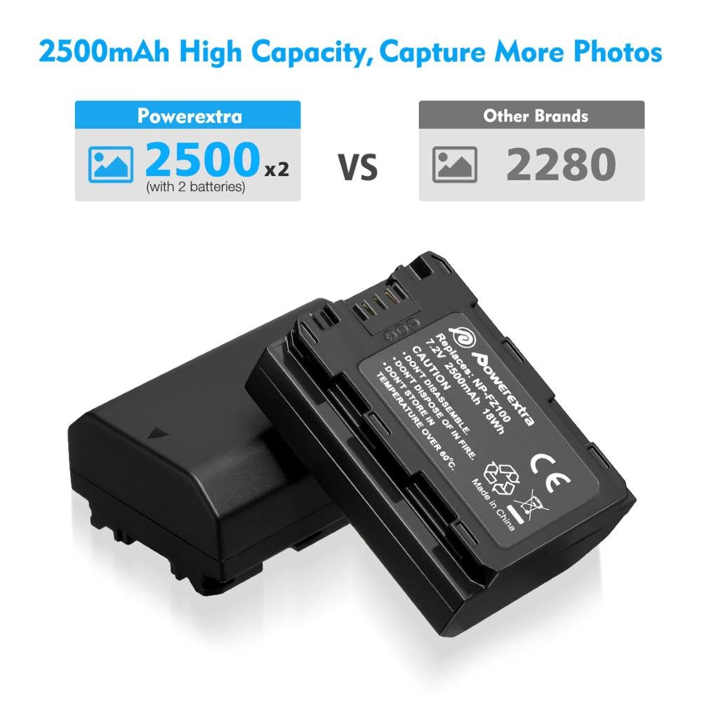 Powerextra Hot Sales Full Decoded 2500mAh 7.4v Digital Camera Rechargeable Lithium-Ion Battery Np-Fz100 Npfz100 Set
