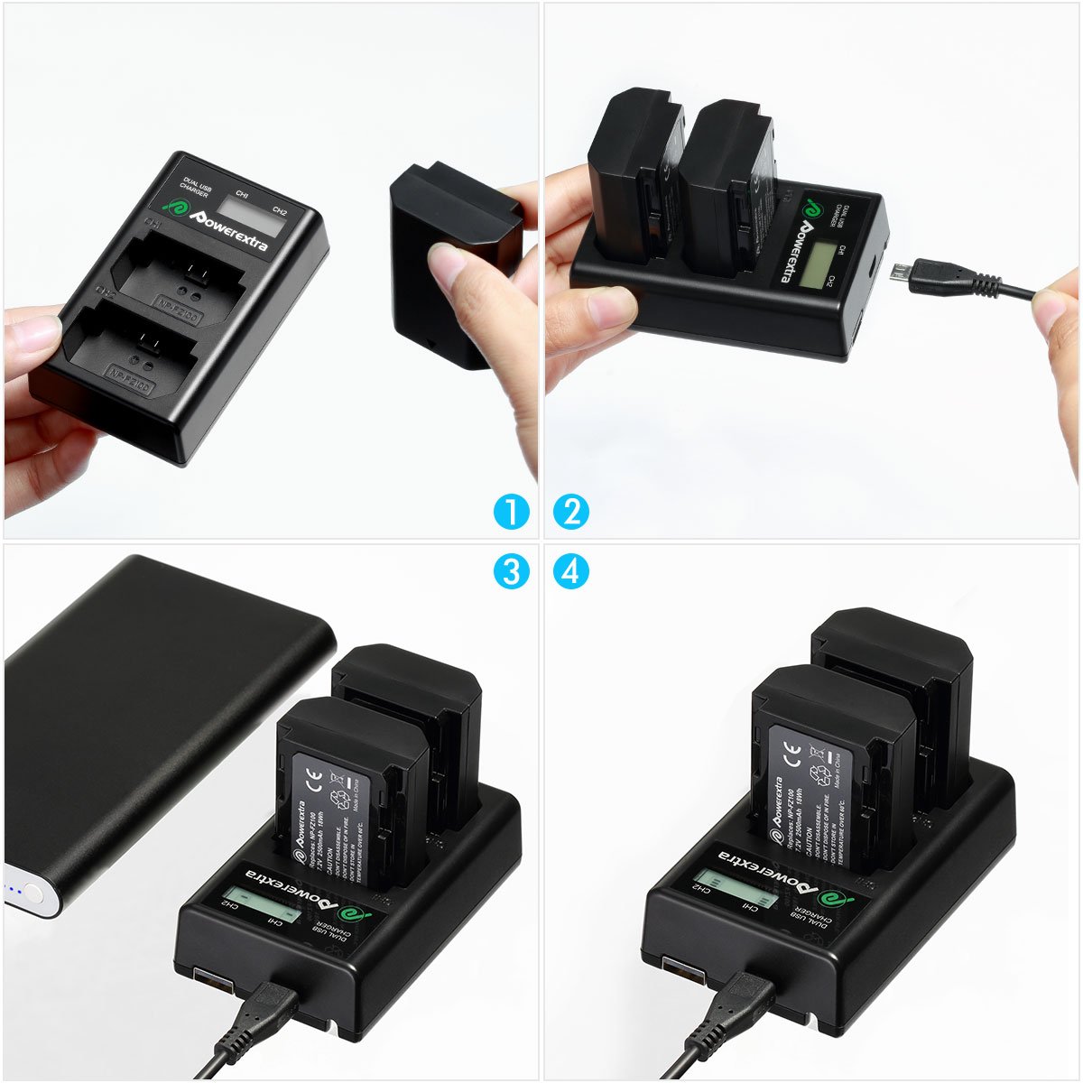 Powerextra Hot Sales Full Decoded 2500mAh 7.4v Digital Camera Rechargeable Lithium-Ion Battery Np-Fz100 Npfz100 Set