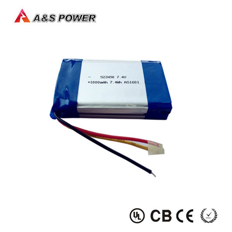 UL1642 KC Rechargeable 2S lipo battery lithium ion 523450 1000mah 7.4v li-polymer battery pack