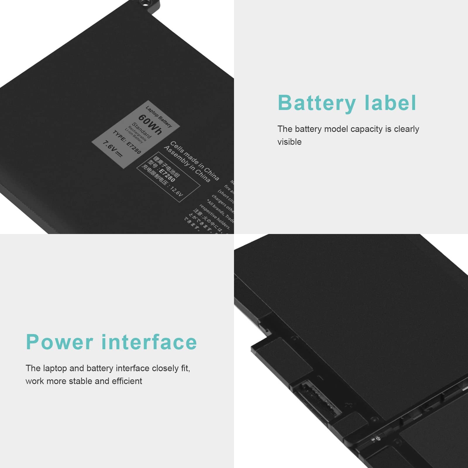 F3YGT Replaceable Battery 7.6V 60Wh Laptop Battery for Dell Latitude 12 7000 7280 7290