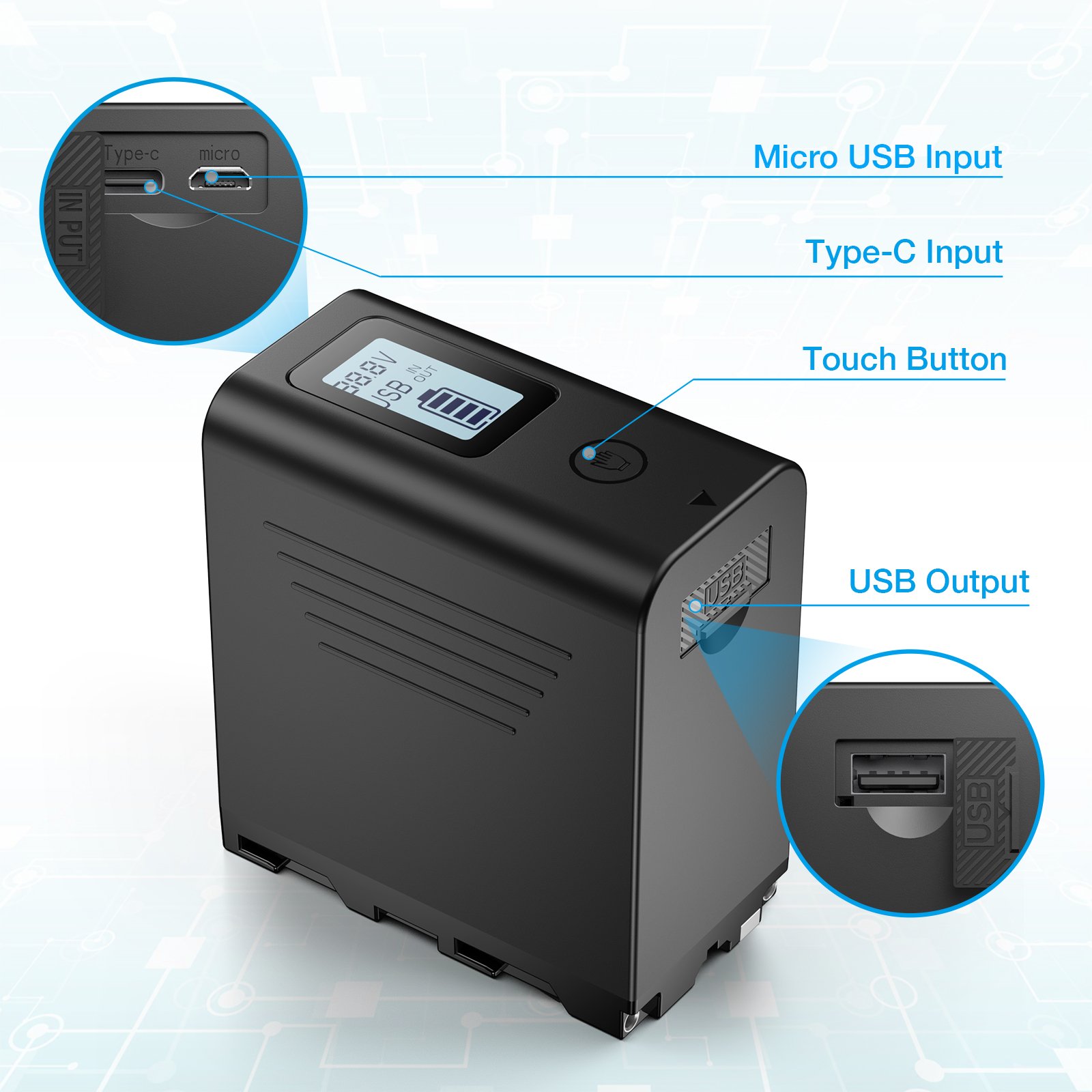 Powerextra Usb C Battery Pack Rechargeable 7.4V 10050mAh USB Output Lithium Camera NP-F970 Battery Packs For Sony