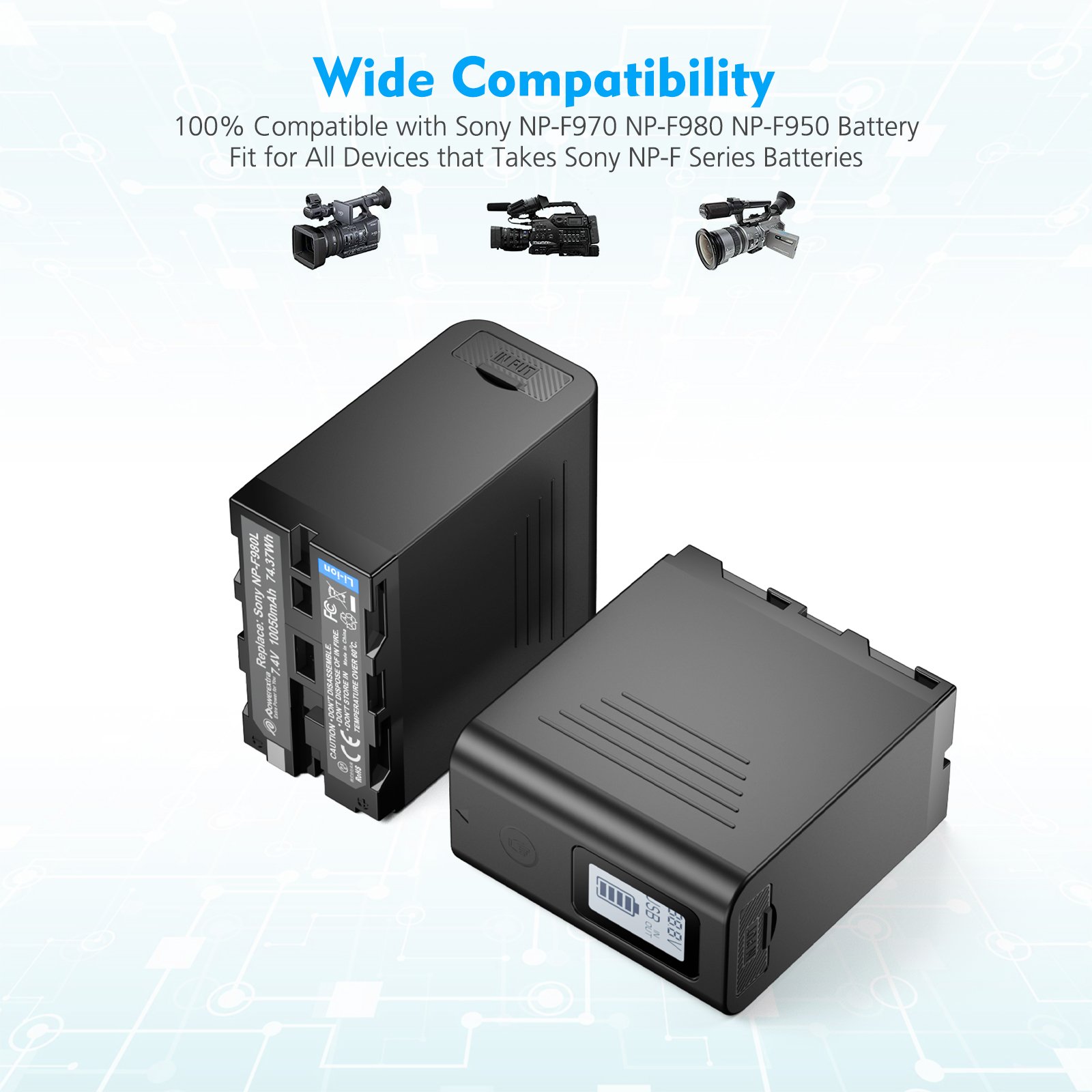 Powerextra Usb C Battery Pack Rechargeable 7.4V 10050mAh USB Output Lithium Camera NP-F970 Battery Packs For Sony