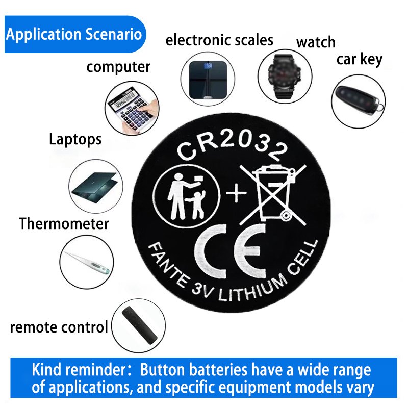 CE Certified 5pcs CR2032 Button Battery per Card 210mAh 3V Car Key Remote Control Battery Toys Power Tools AA Model KC Certified