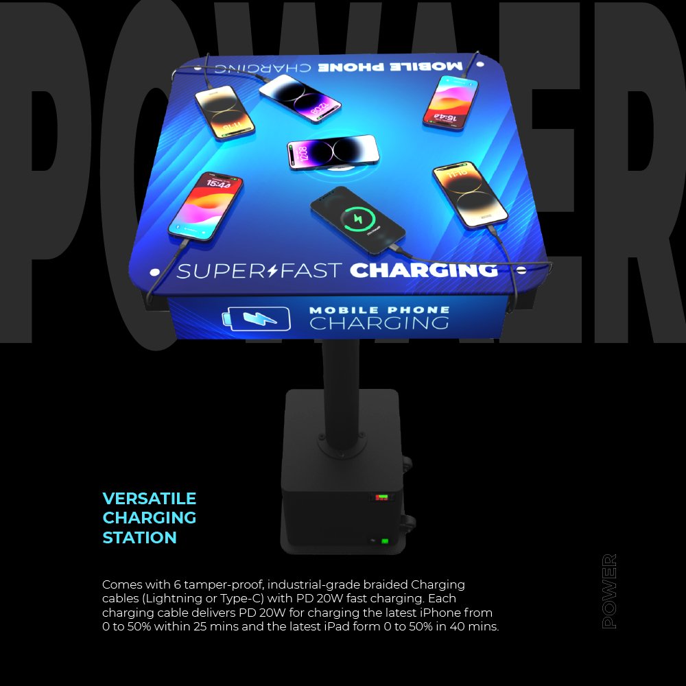 Y2 Power EVA Premium Charging Table with Battery Housing Stand PD 20W commercial charging station with self-retractable cable