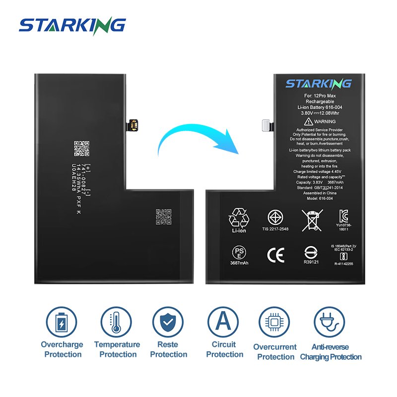 3687mAh Digital Li-ion Battery for iPhone 12 Pro Max High Quality Mobile Phone Repair Batteries