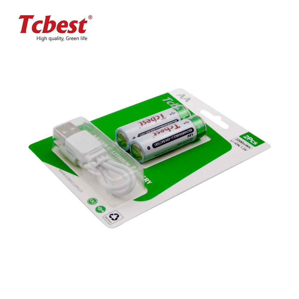 Lithium Type-C AA Rechargeable Battery 1.5V 2600mWh for Smart meters, medical equipment, electric toys, cameras