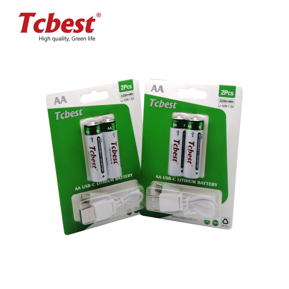 Lithium Type-C AA Rechargeable Battery 1.5V 2600mWh for Smart meters, medical equipment, electric toys, cameras