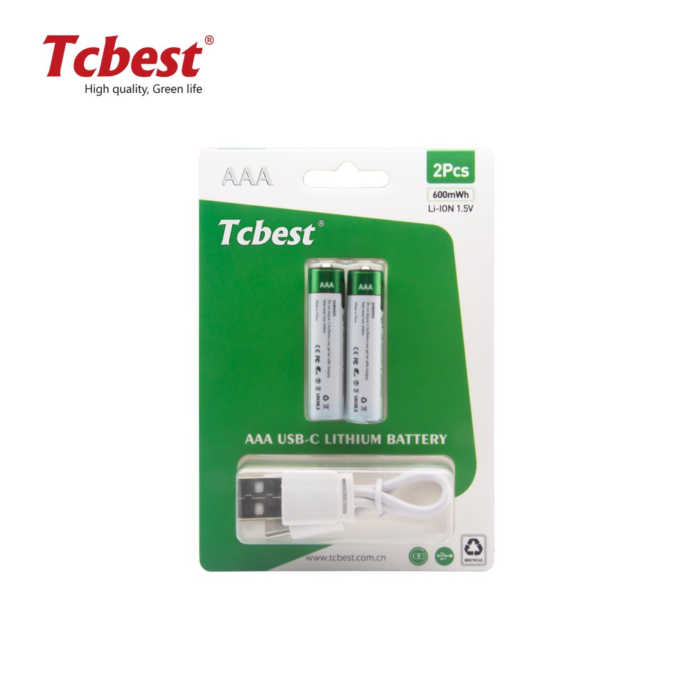 Lithium Type-C AA Rechargeable Battery 1.5V 2600mWh for Smart meters, medical equipment, electric toys, cameras