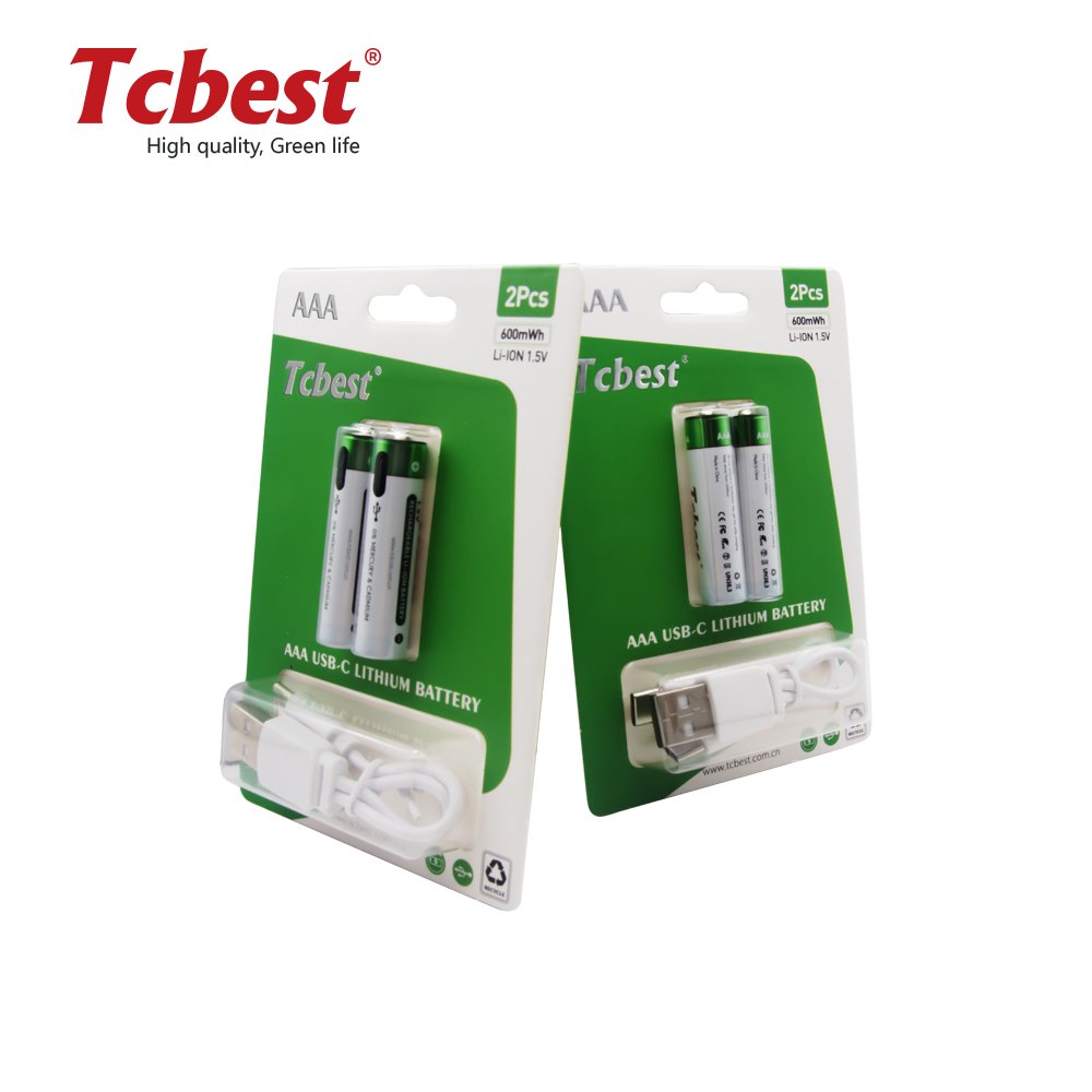 Lithium Type-C AA Rechargeable Battery 1.5V 2600mWh for Smart meters, medical equipment, electric toys, cameras