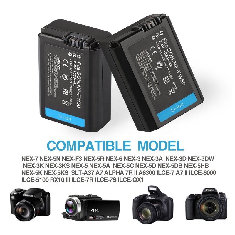 NP-FW50 Digital Battery 1030mah For Sony A6000 A6400 A6300 A6500 A7 A7II A7RII A7SII A7S A7S2 A7R NPFW50 Batteries Charger