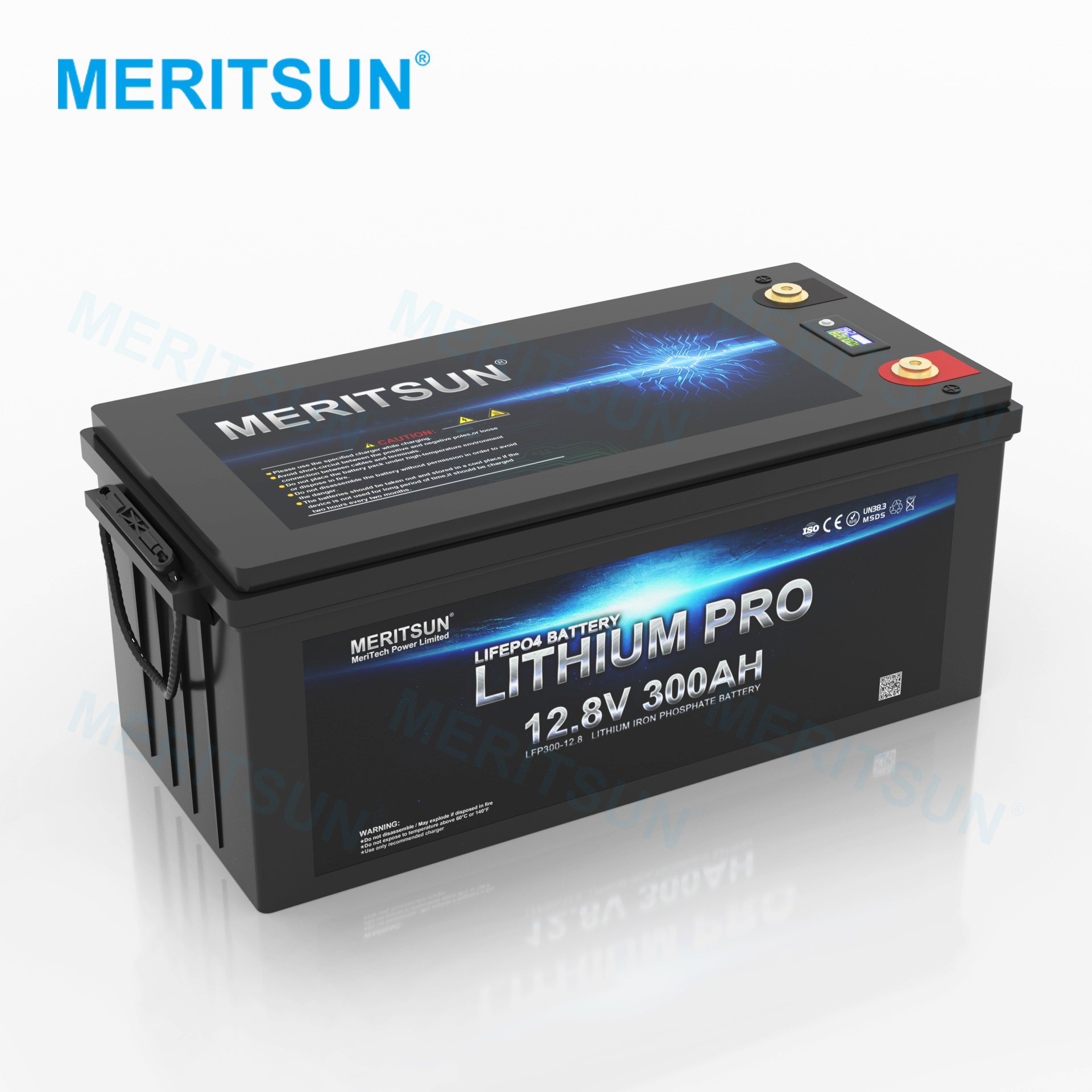 MeritSun Factory Outlet LCD 12V Lifepo4 300ah Lithium Iron Phosphate Battery camping battery